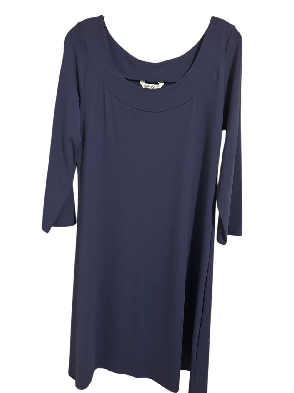 TravelSmith Modest A-Line 3/4 Sleeve Dress Womens L Navy Blue Supplex Spandex Ca